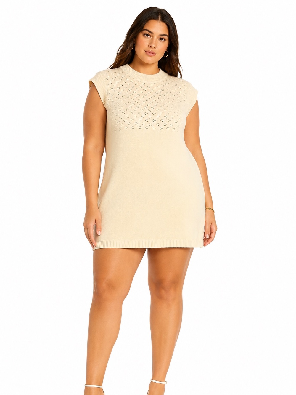 RUMORED Birkin Mini Dress XL Ivory Butter Yellow Pointelle Knit Sweater Dress